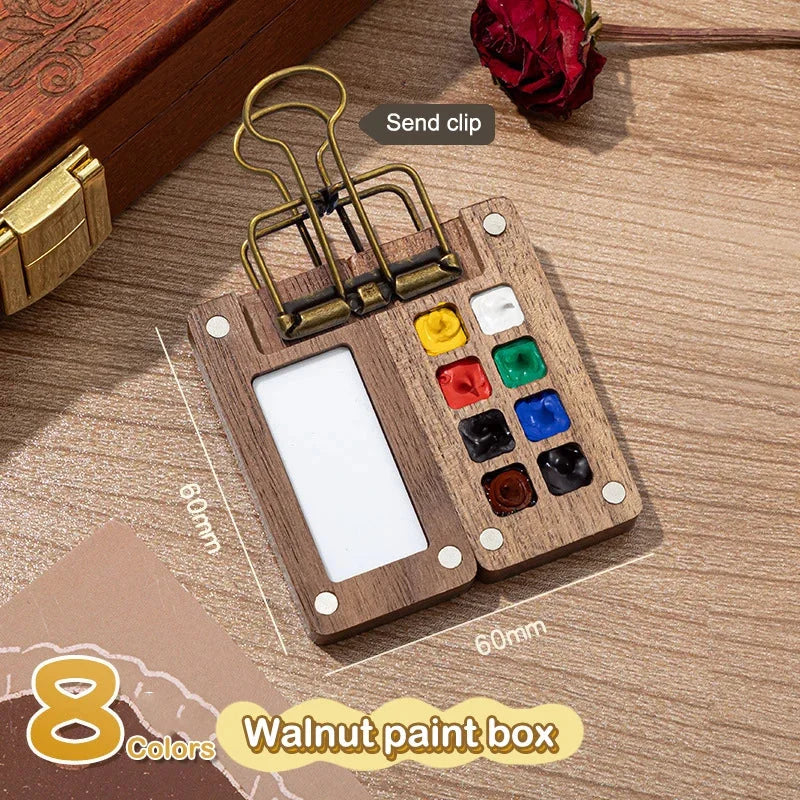 Buy The Best By Artsulli - Art is Long Life Short - Mini Walnut Wood Watercolor Palette Portable Paint Box With Clip Travel Painting Tray