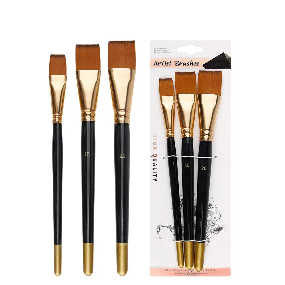 Buy The Best By Artsulli - Art is Long Life Short - New Oil Painting Brush 3pcs Big Flat Head 3color Rod Set Nylon Hair Watercolor Student
