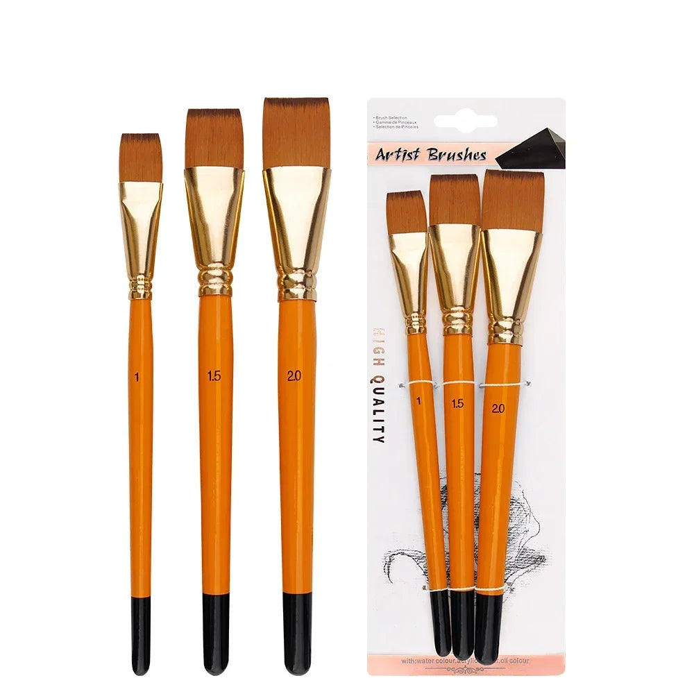 Buy The Best By Artsulli - Art is Long Life Short - New Oil Painting Brush 3pcs Big Flat Head 3color Rod Set Nylon Hair Watercolor Student