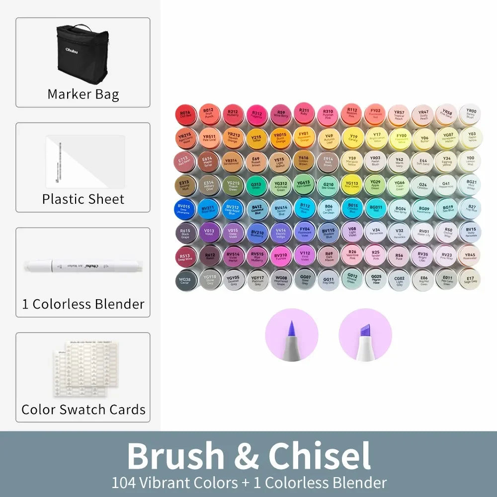 Buy The Best By Artsulli - Art is Long Life Short - Ohuhu Honolulu 104 Colors Marker Pen Set Alcohol Markers Refillable Dual Tips Sketching