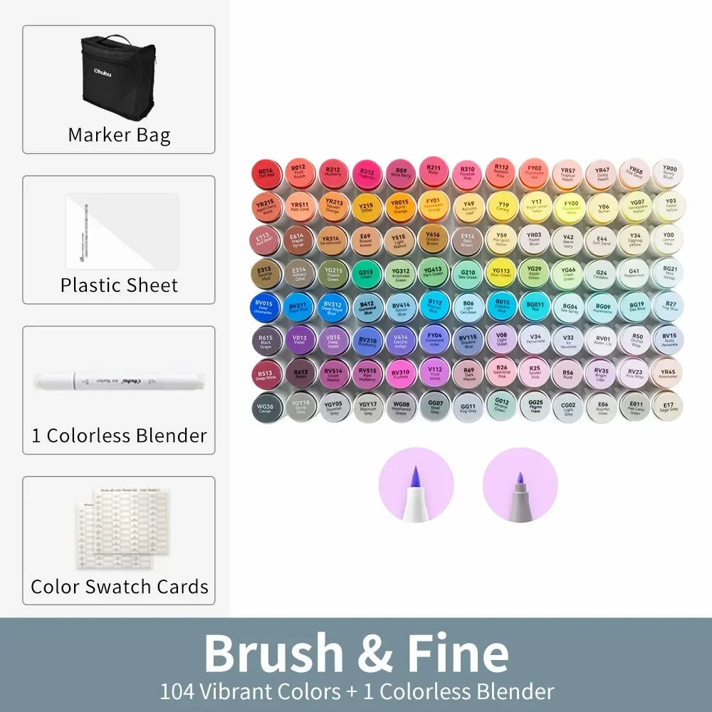 Buy The Best By Artsulli - Art is Long Life Short - Ohuhu Honolulu 104 Colors Marker Pen Set Alcohol Markers Refillable Dual Tips Sketching