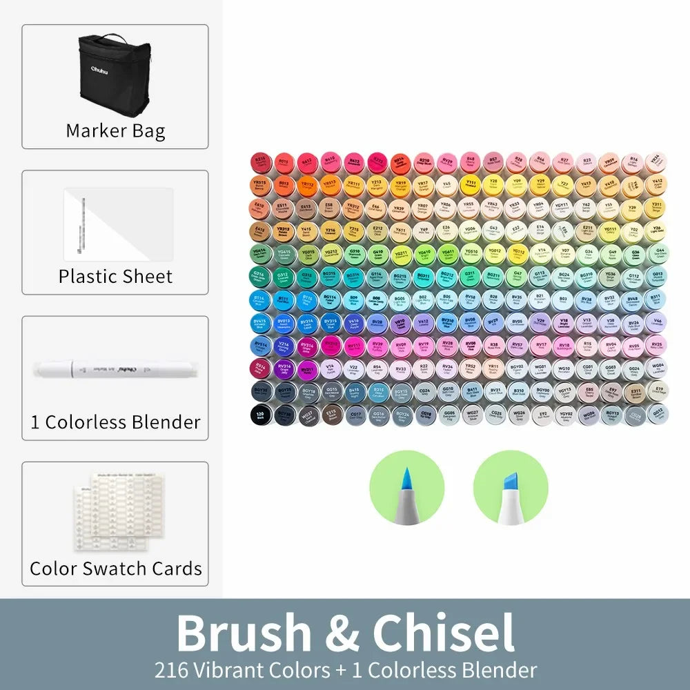 Buy The Best By Artsulli - Art is Long Life Short - Ohuhu Honolulu 216 Colors Marker Pen Set Alcohol Markers Refillable Dual Tips Sketching