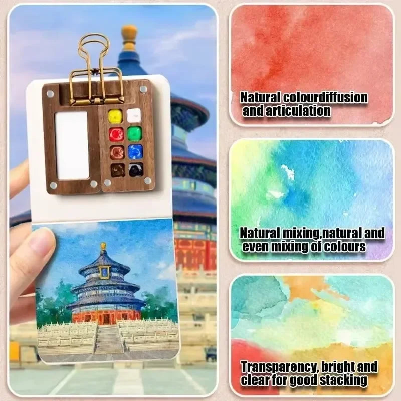 Buy The Best By Artsulli - Art is Long Life Short - Portable Watercolor Set Travel Palette Sketchbook Brush Pens Binder Clips for Artists