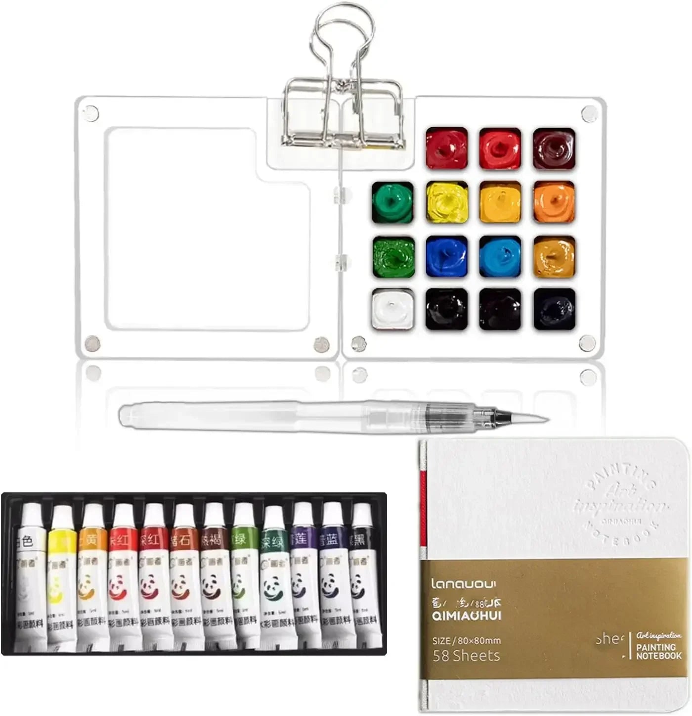Buy The Best By Artsulli - Art is Long Life Short - Portable Watercolor Set Travel Palette Sketchbook Brush Pens Binder Clips for Artists