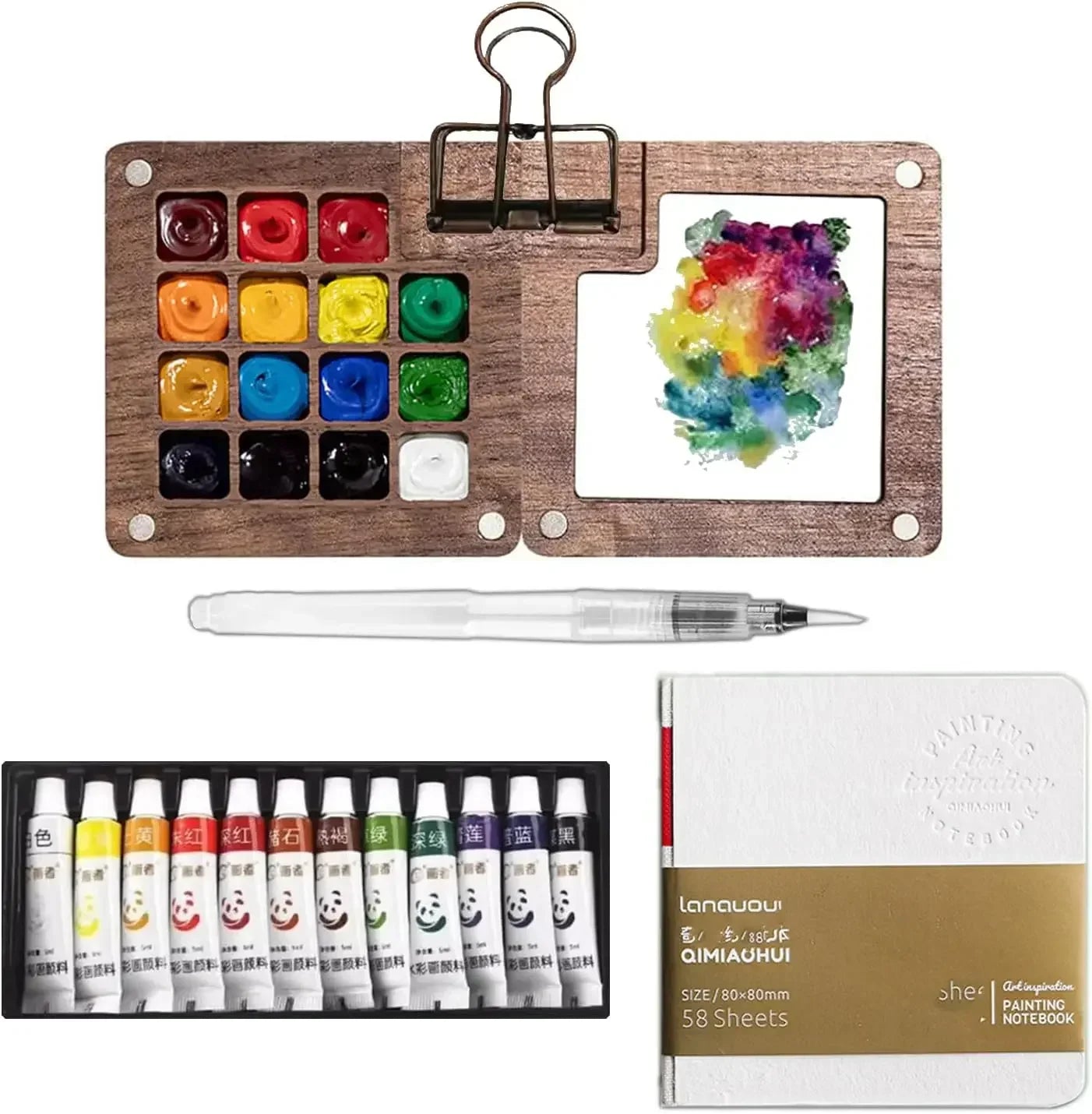 Buy The Best By Artsulli - Art is Long Life Short - Portable Watercolor Set Travel Palette Sketchbook Brush Pens Binder Clips for Artists