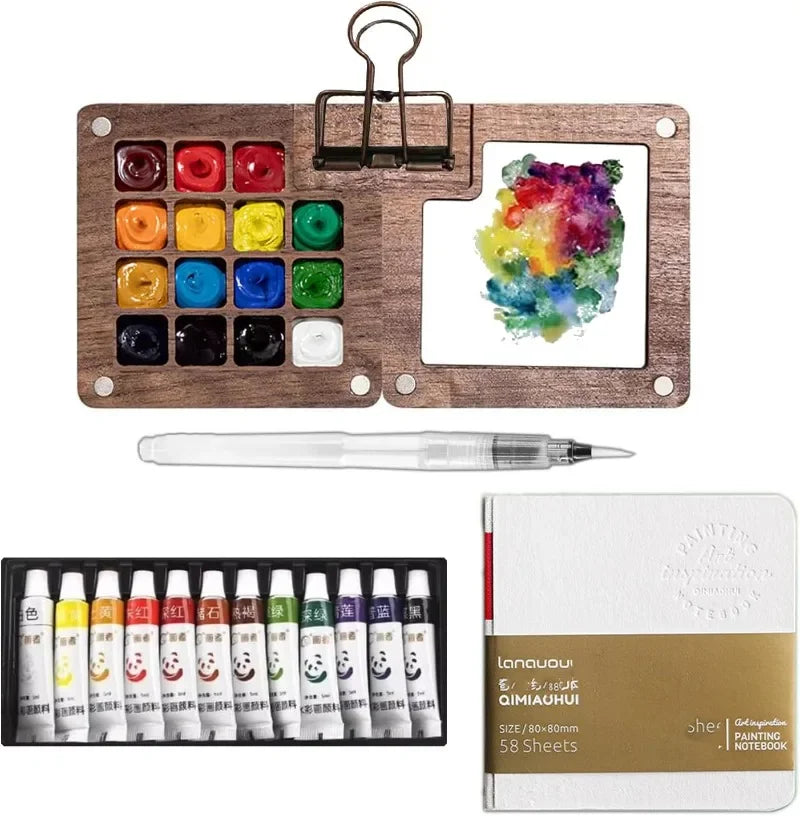 Buy The Best By Artsulli - Art is Long Life Short - Portable Watercolor Set Travel Palette Sketchbook Brush Pens Binder Clips for Artists