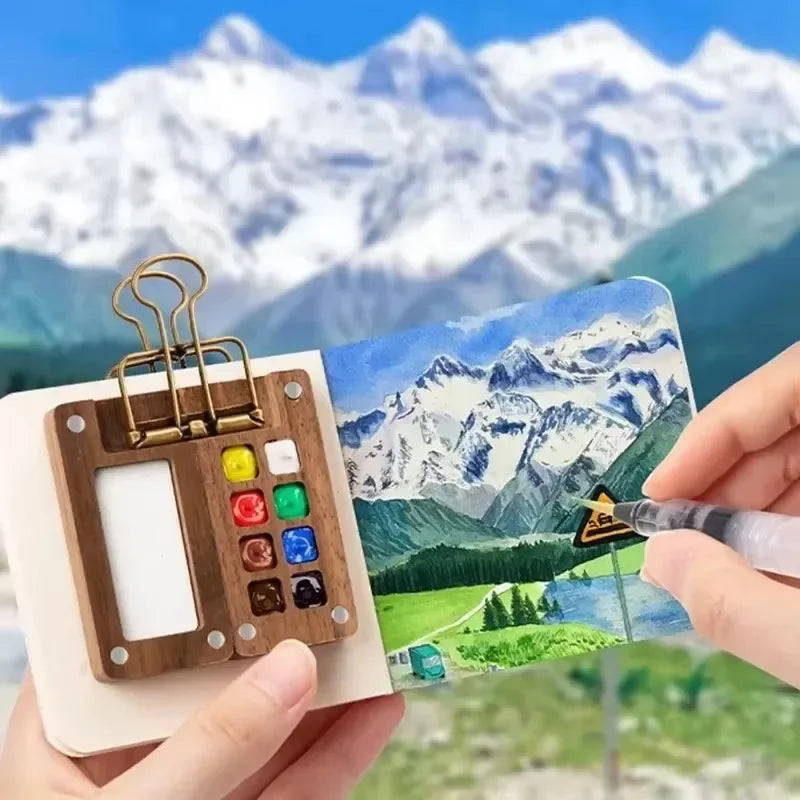 Buy The Best By Artsulli - Art is Long Life Short - Portable Watercolor Set Travel Palette Sketchbook Brush Pens Binder Clips for Artists