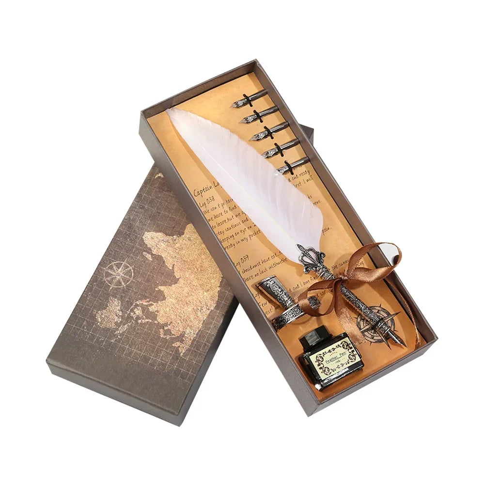 Buy The Best By Artsulli - Art is Long Life Short - Retro Feather Pen Writing Ink Set Stationery Exquisite Dip Stamp Supplies Crafts Gifts