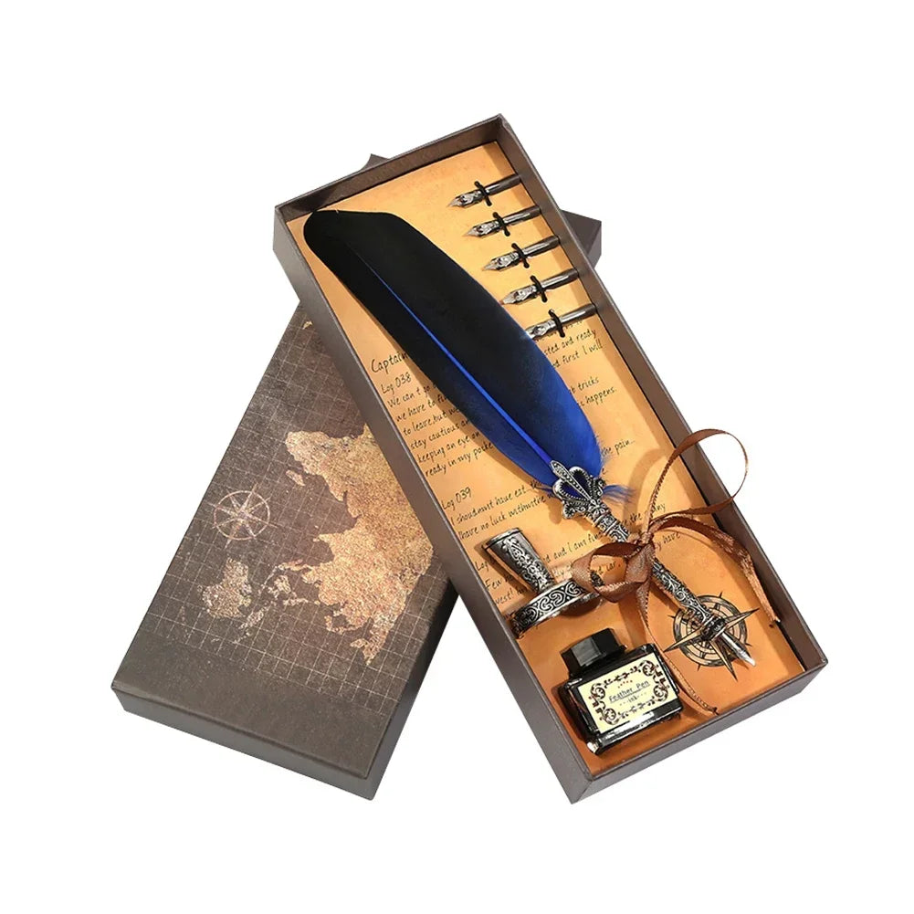 Buy The Best By Artsulli - Art is Long Life Short - Retro Feather Pen Writing Ink Set Stationery Exquisite Dip Stamp Supplies Crafts Gifts