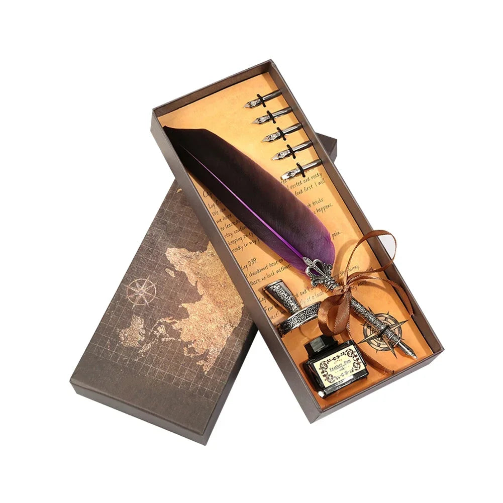 Buy The Best By Artsulli - Art is Long Life Short - Retro Feather Pen Writing Ink Set Stationery Exquisite Dip Stamp Supplies Crafts Gifts