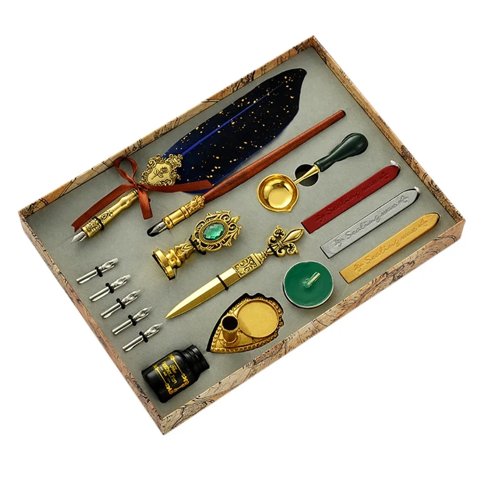 Buy The Best By Artsulli - Art is Long Life Short - Retro Feather Pen Writing Ink Set Stationery Exquisite Dip Stamp Supplies Crafts Gifts