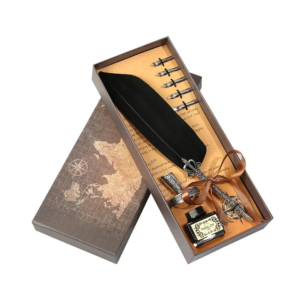 Buy The Best By Artsulli - Art is Long Life Short - Retro Feather Pen Writing Ink Set Stationery Exquisite Dip Stamp Supplies Crafts Gifts