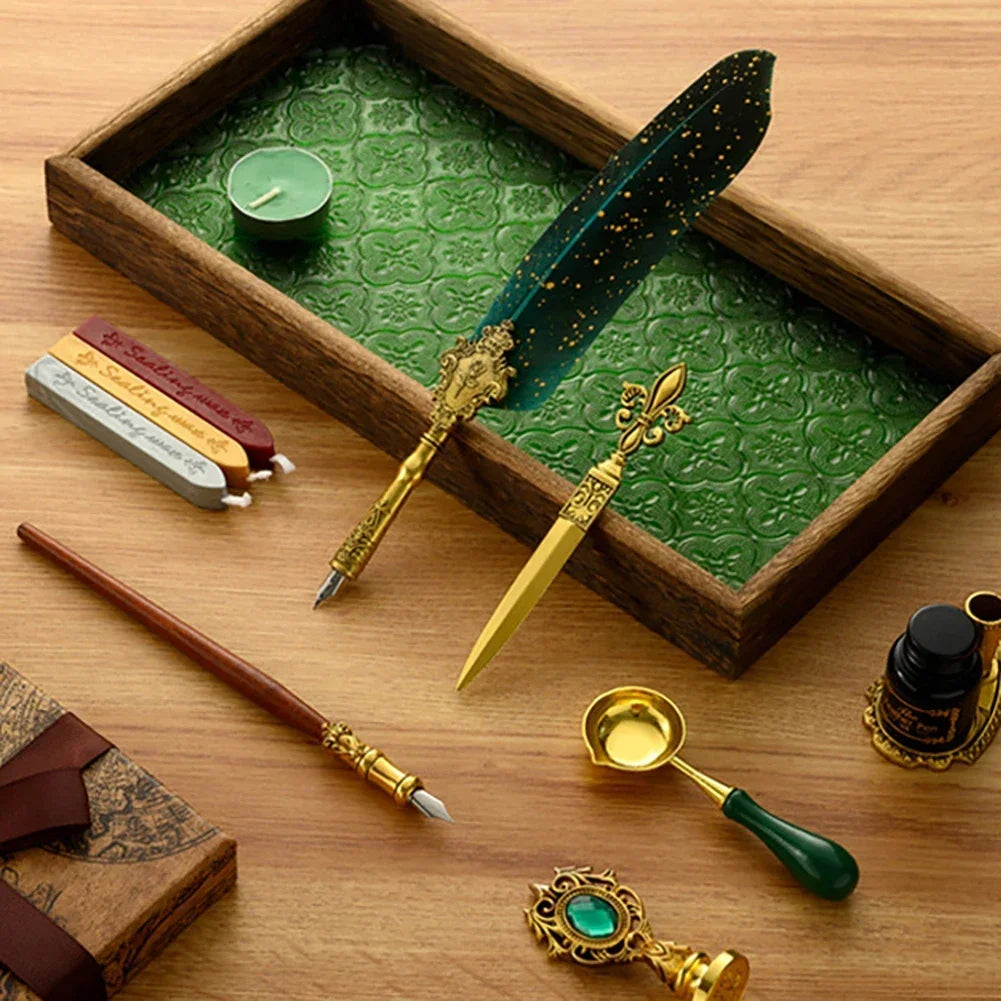 Buy The Best By Artsulli - Art is Long Life Short - Retro Feather Pen Writing Ink Set Stationery Exquisite Dip Stamp Supplies Crafts Gifts