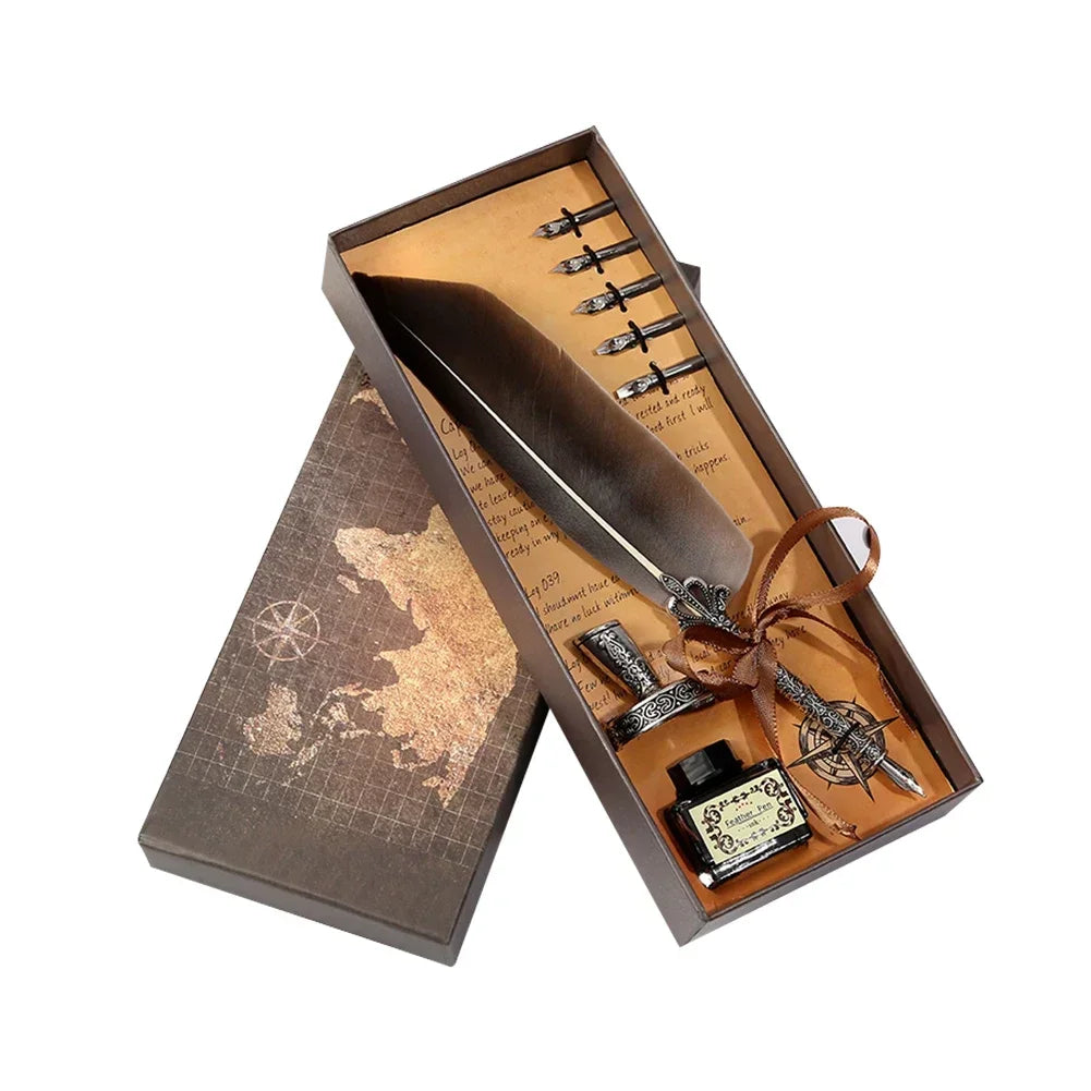 Buy The Best By Artsulli - Art is Long Life Short - Retro Feather Pen Writing Ink Set Stationery Exquisite Dip Stamp Supplies Crafts Gifts