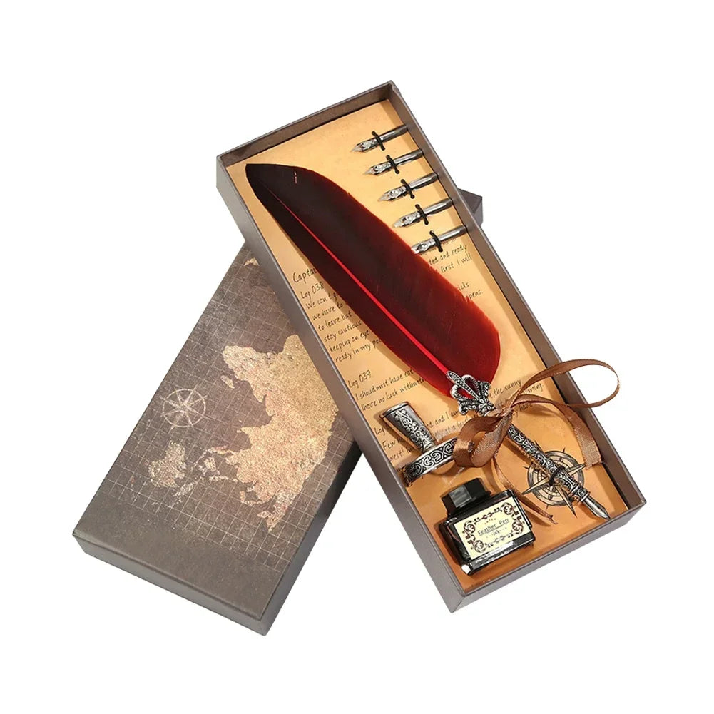 Buy The Best By Artsulli - Art is Long Life Short - Retro Feather Pen Writing Ink Set Stationery Exquisite Dip Stamp Supplies Crafts Gifts