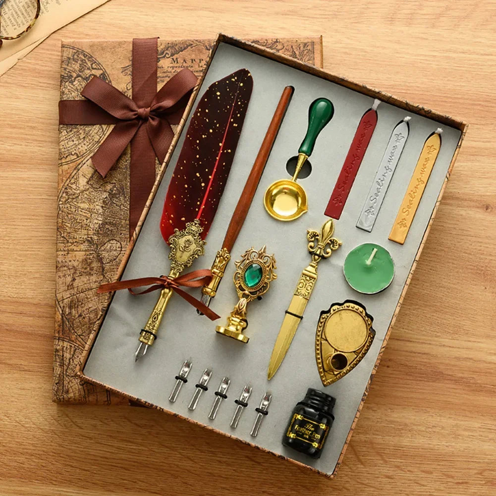 Buy The Best By Artsulli - Art is Long Life Short - Retro Feather Pen Writing Ink Set Stationery Exquisite Dip Stamp Supplies Crafts Gifts