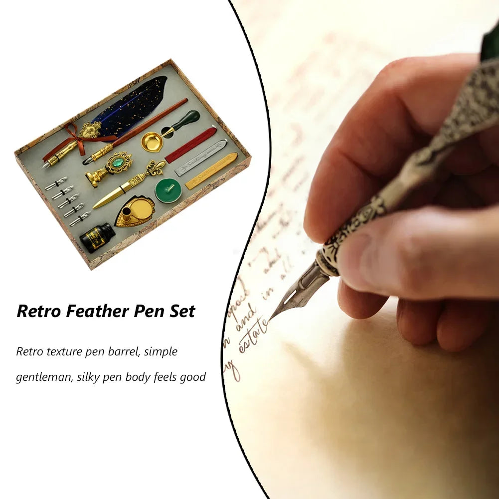 Buy The Best By Artsulli - Art is Long Life Short - Retro Feather Pen Writing Ink Set Stationery Exquisite Dip Stamp Supplies Crafts Gifts