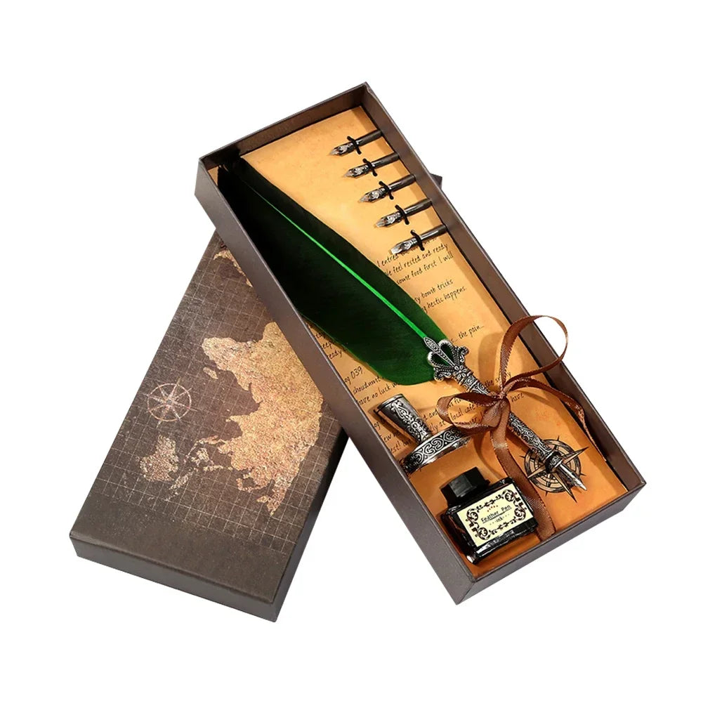 Buy The Best By Artsulli - Art is Long Life Short - Retro Feather Pen Writing Ink Set Stationery Exquisite Dip Stamp Supplies Crafts Gifts