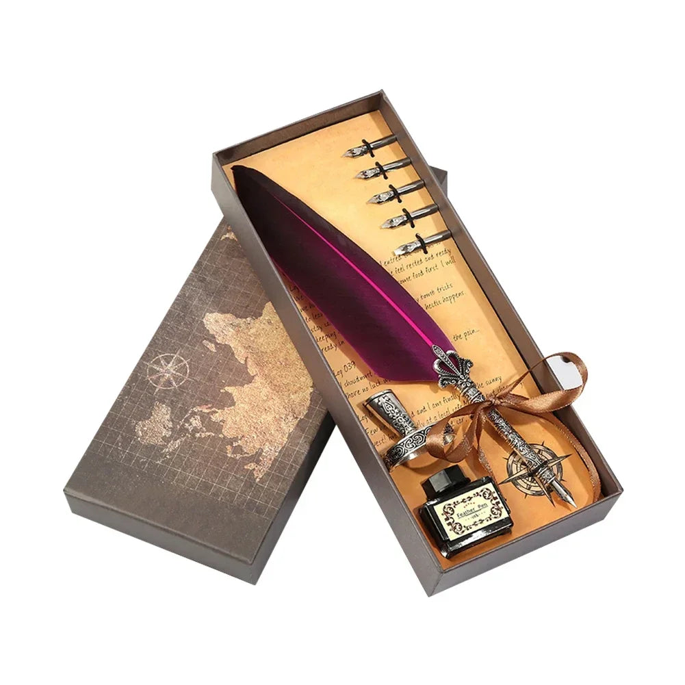 Buy The Best By Artsulli - Art is Long Life Short - Retro Feather Pen Writing Ink Set Stationery Exquisite Dip Stamp Supplies Crafts Gifts