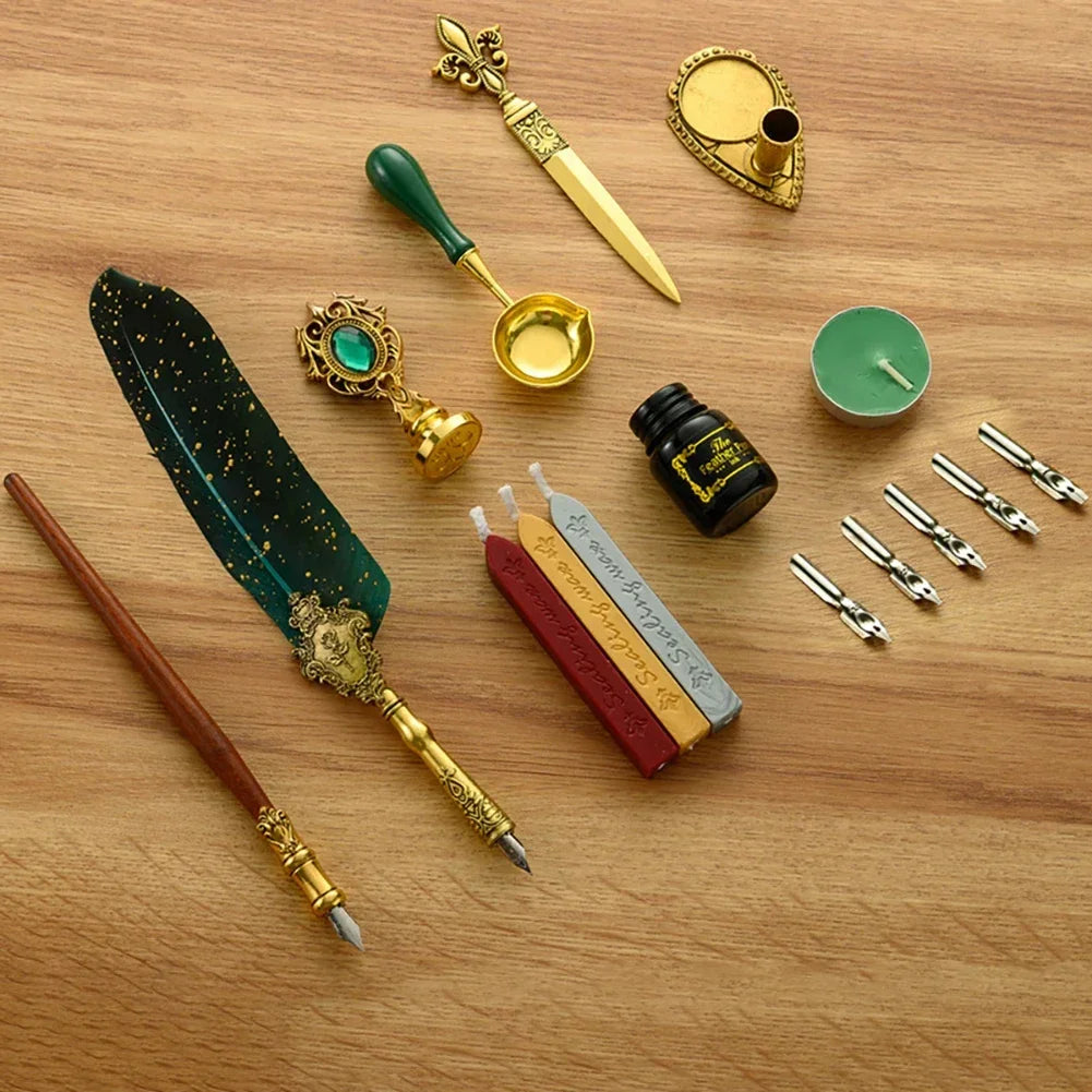Buy The Best By Artsulli - Art is Long Life Short - Retro Feather Pen Writing Ink Set Stationery Exquisite Dip Stamp Supplies Crafts Gifts