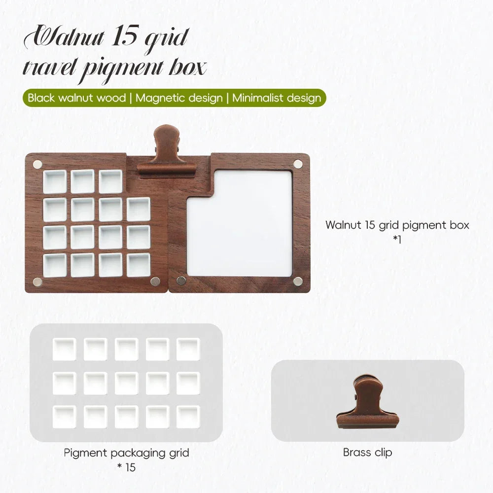 Buy The Best By Artsulli - Art is Long Life Short - SeamiArt 15 Grids Travel Wooden Pigment Painting Box Palette with 15pcs pans