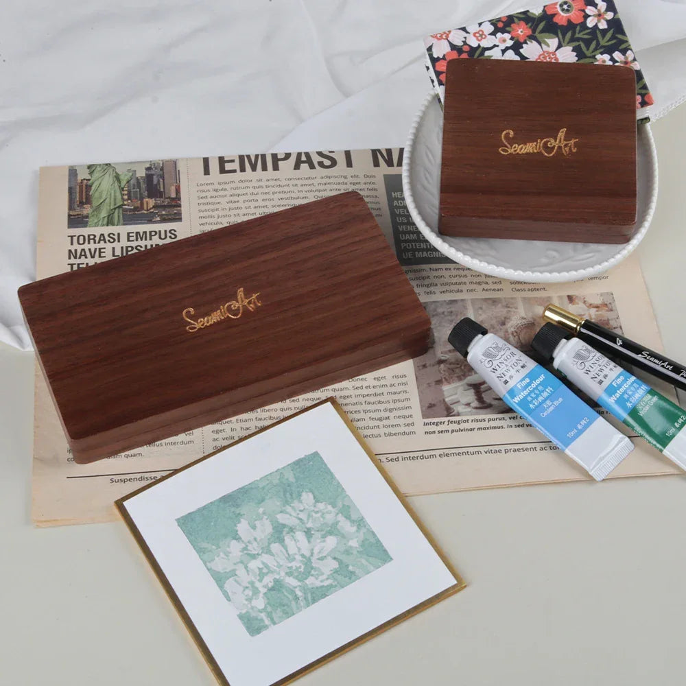 Buy The Best By Artsulli - Art is Long Life Short - SeamiArt 1pc Black Walnut Wood Rectangle Painting Box with Palette Half Pans
