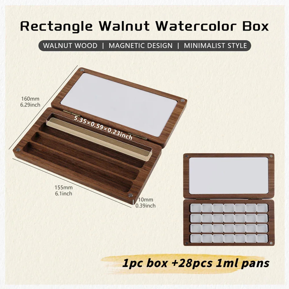 Buy The Best By Artsulli - Art is Long Life Short - SeamiArt 1pc Black Walnut Wood Rectangle Painting Box with Palette Half Pans