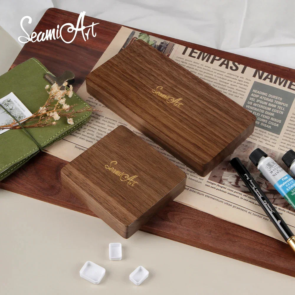Buy The Best By Artsulli - Art is Long Life Short - SeamiArt 1pc Black Walnut Wood Rectangle Painting Box with Palette Half Pans