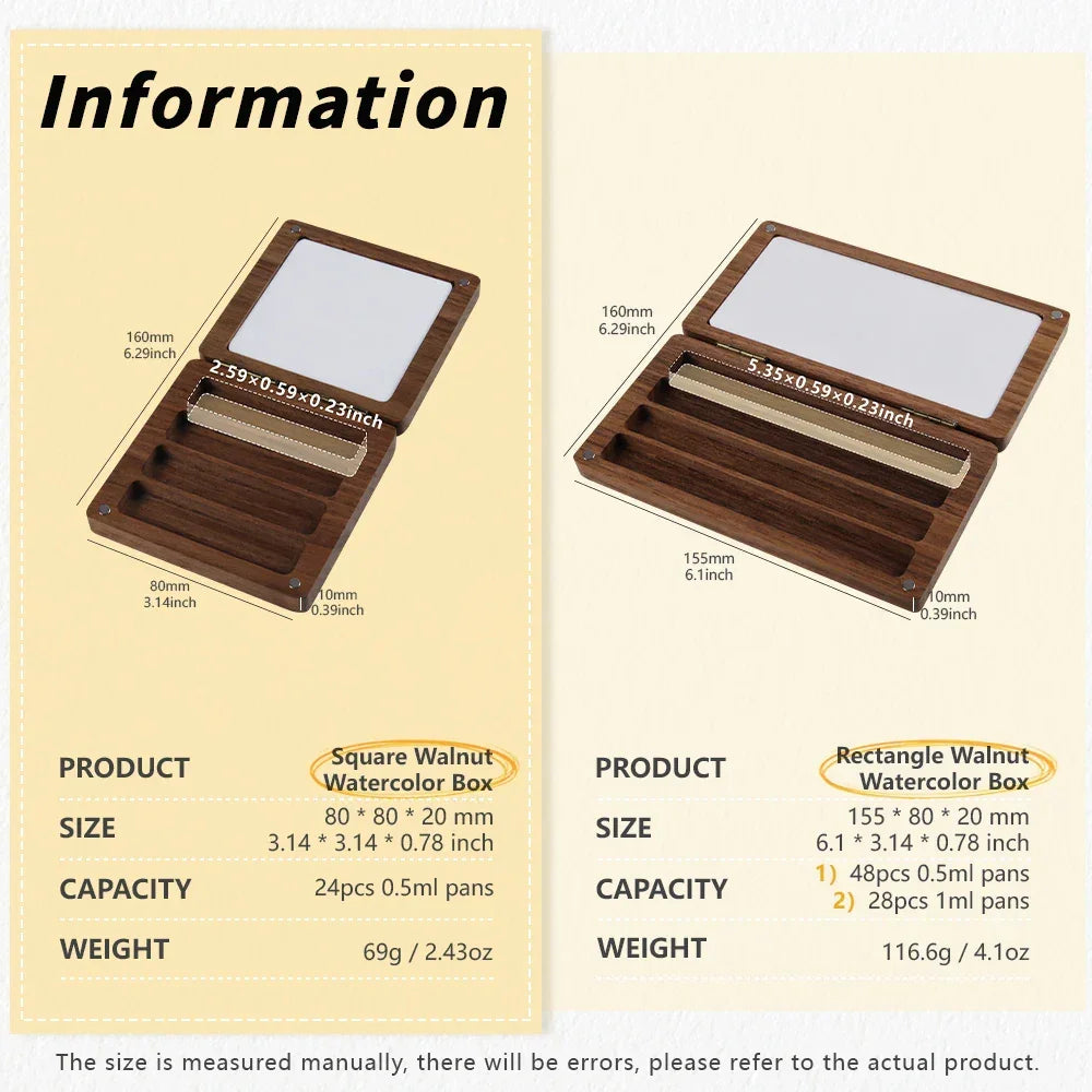Buy The Best By Artsulli - Art is Long Life Short - SeamiArt 1pc Black Walnut Wood Rectangle Painting Box with Palette Half Pans
