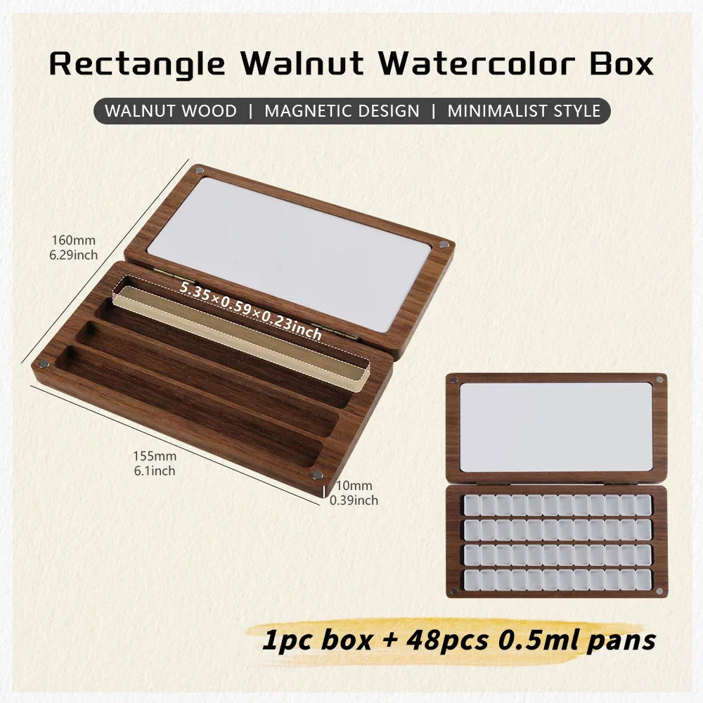 Buy The Best By Artsulli - Art is Long Life Short - SeamiArt 1pc Black Walnut Wood Rectangle Painting Box with Palette Half Pans