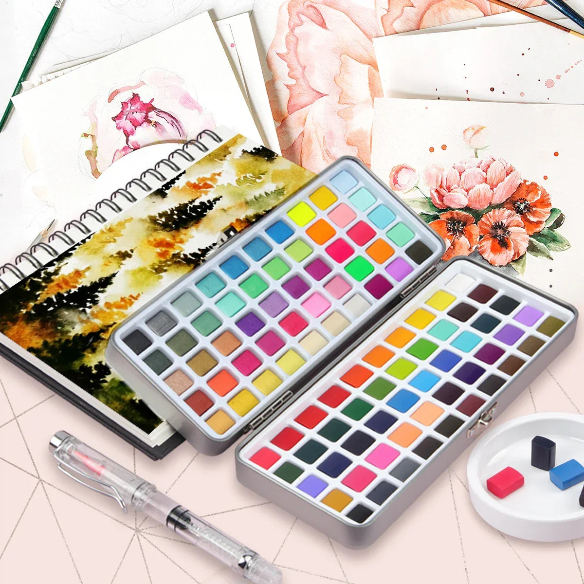 Buy The Best By Artsulli - Art is Long Life Short - Seamiart 50/72/90/100 Color Solid Watercolor Paint Set Basic Neone Glitter Pigments