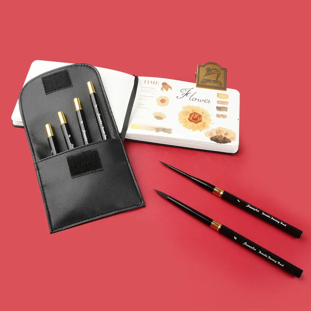 Buy The Best By Artsulli - Art is Long Life Short - SeamiArt 6pcs/Set With Portable Pu Brush Bag DivIsible Holder Watercolor Journal Paint