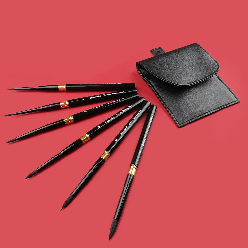 Buy The Best By Artsulli - Art is Long Life Short - SeamiArt 6pcs/Set With Portable Pu Brush Bag DivIsible Holder Watercolor Journal Paint