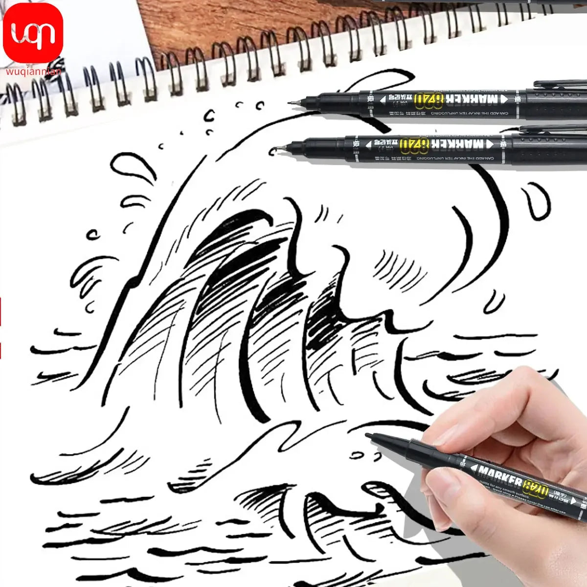 Buy The Best By Artsulli - Art is Long Life Short - WQN-5/1pcs Double Tip Permanent artMarker Pen Fine Waterproof Oily Black/Red/Blue Ink