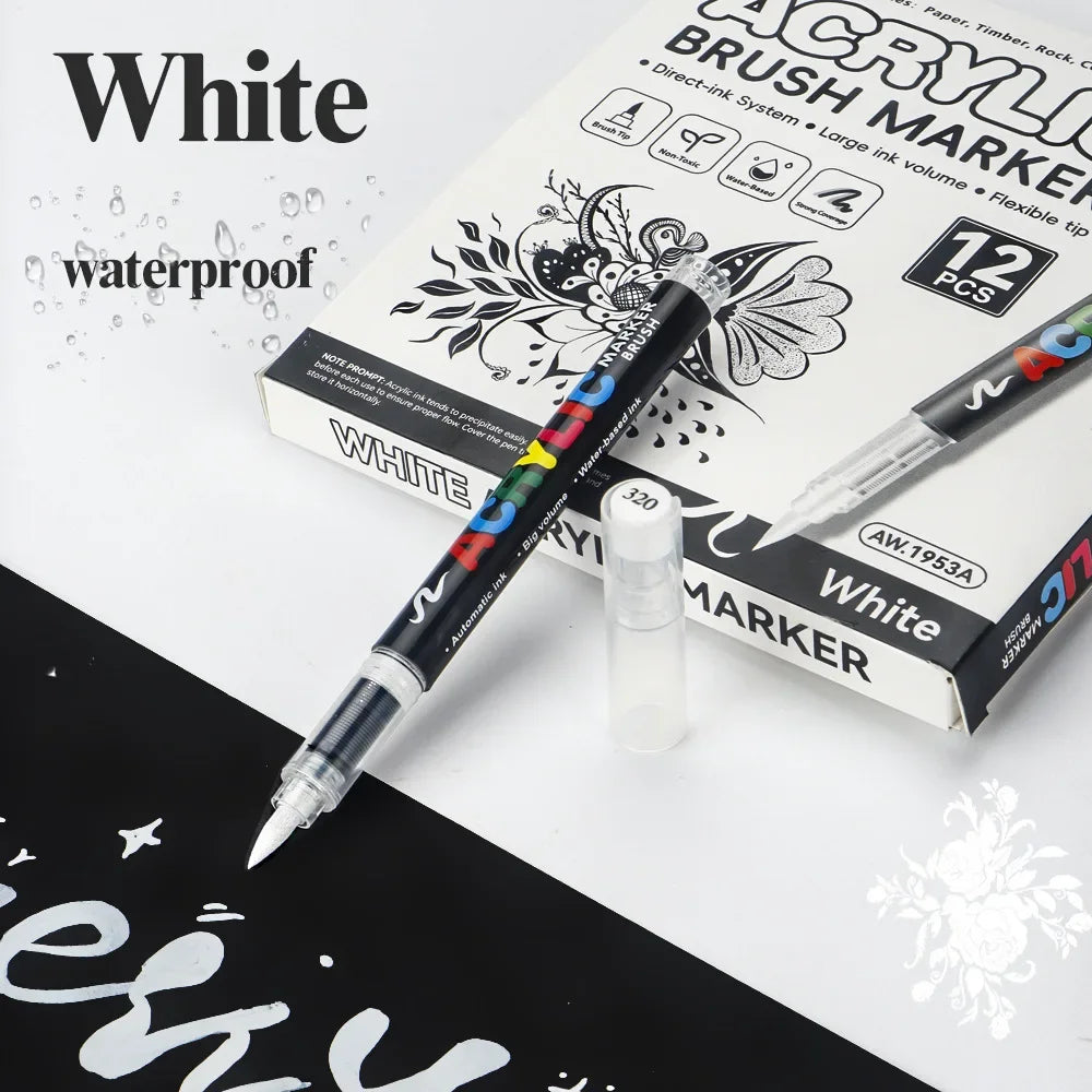 Buy The Best By Artsulli - Art is Long Life Short - 12Pcs Black/White Premium Highlight Acrylic Marker Pen Quickly Dry Waterproof