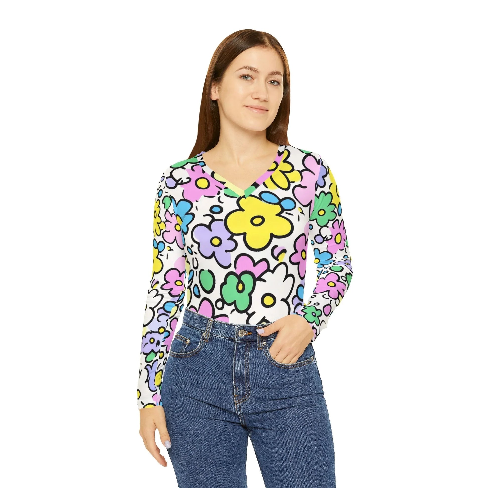 ["All Over Print","AOP","AOP Clothing","Art","Artful","Artistic","Artsy","Arty","Assembled in the USA","Assembled in USA","Illustration","Illustration art","Long Sleeves","Made in the USA","Made in USA","Sublimation","Tops","V-neck","Women's Clothing"]