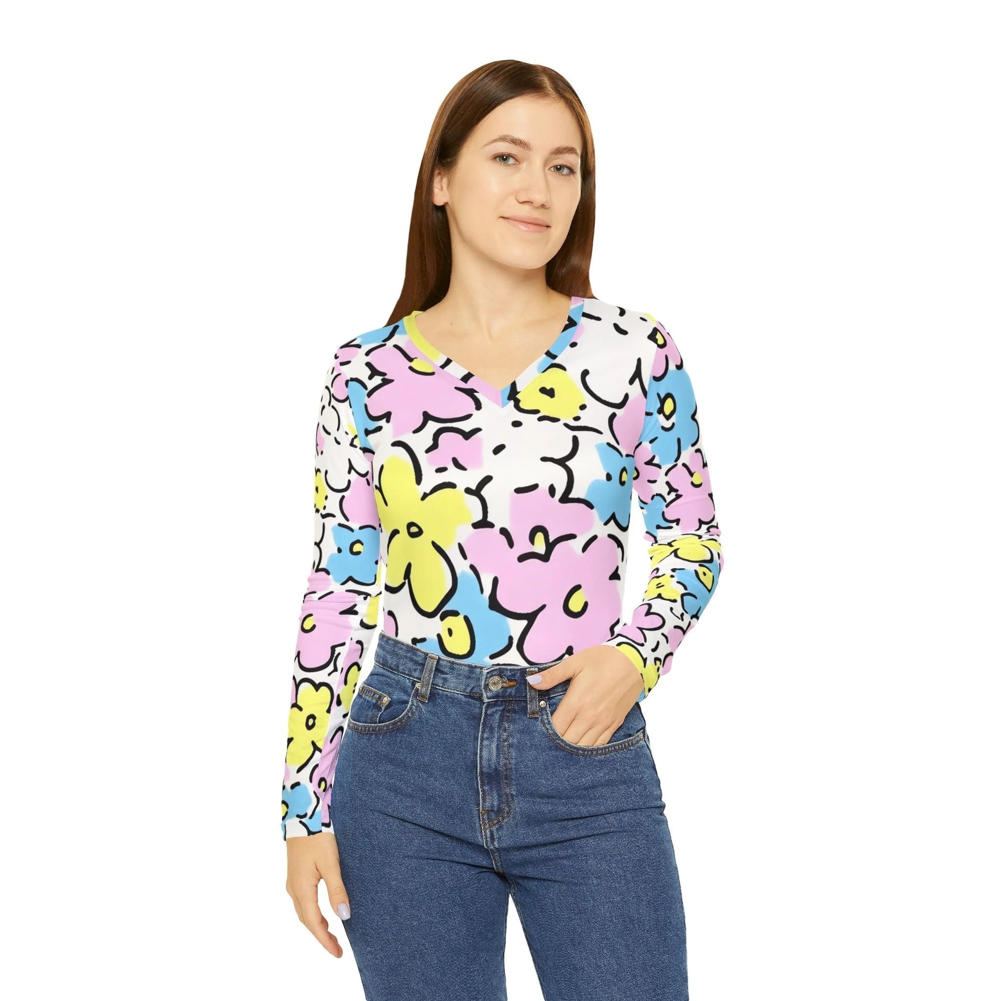 ["All Over Print","AOP","AOP Clothing","Art","Artful","Artistic","Artsy","Arty","Assembled in the USA","Assembled in USA","Illustration","Illustration art","Long Sleeves","Made in the USA","Made in USA","Sublimation","Tops","V-neck","Women's Clothing"]