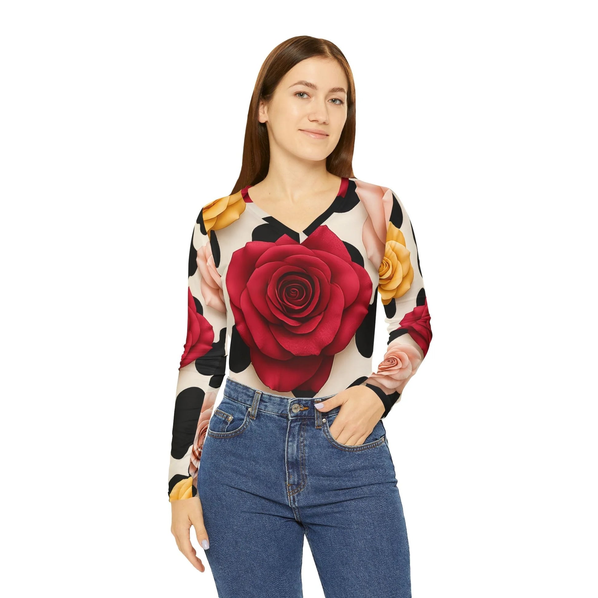 ["All Over Print","AOP","AOP Clothing","Art","Artful","Artistic","Artsy","Arty","Assembled in the USA","Assembled in USA","Illustration","Illustration art","Long Sleeves","Made in the USA","Made in USA","Sublimation","Tops","V-neck","Women's Clothing"]