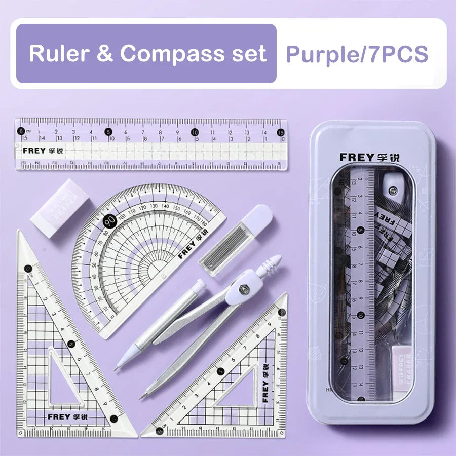 Buy The Best By Artsulli - Art is Long Life Short - 7 Pcs/Set Mathematical Rulers Set Multi-function Professional Compass Ruler Drawing