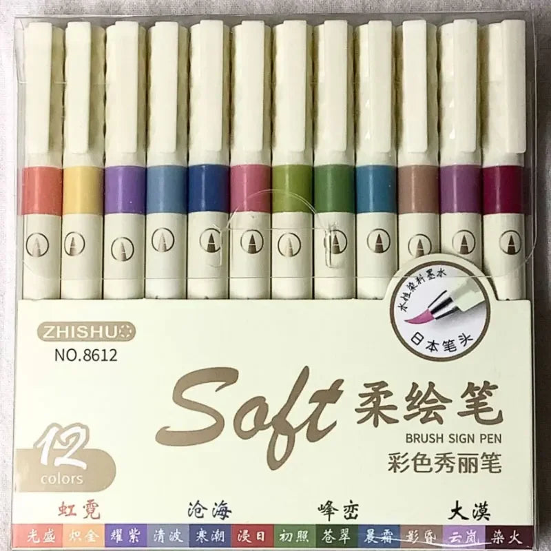 Buy The Best By Artsulli - Art is Long Life Short - 12/6 Color Vintage Watercolor Lettering Marker Drawing Pen Set Multicolor Soft Brush