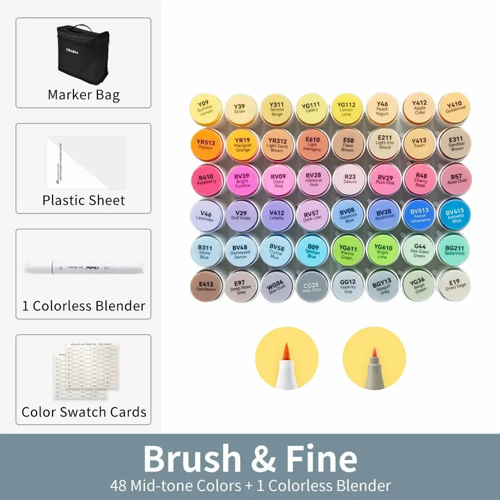 Buy The Best By Artsulli - Art is Long Life Short - Ohuhu Honolulu 48 Mid-tone Colors Marker Pen Set Alcohol Markers Refillable Dual Tips