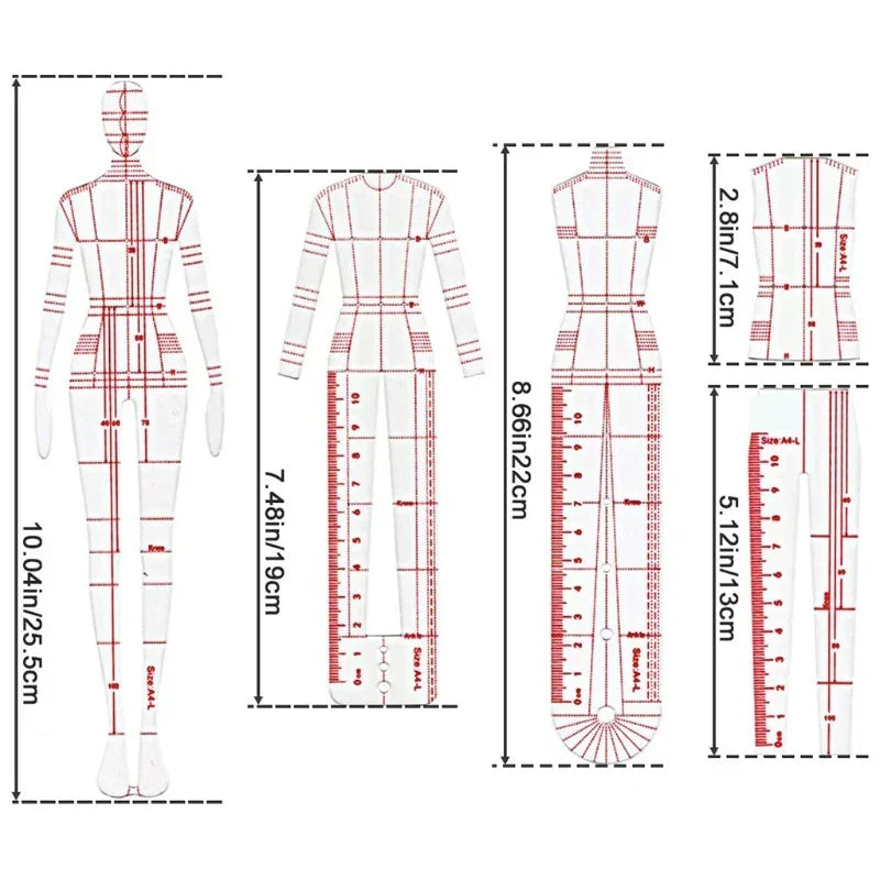 Buy The Best By Artsulli - Art is Long Life Short - 4 Pcs/Set Premium Fashion Illustration Rulers Plastic Sewing Patchwork Ruler Sketching