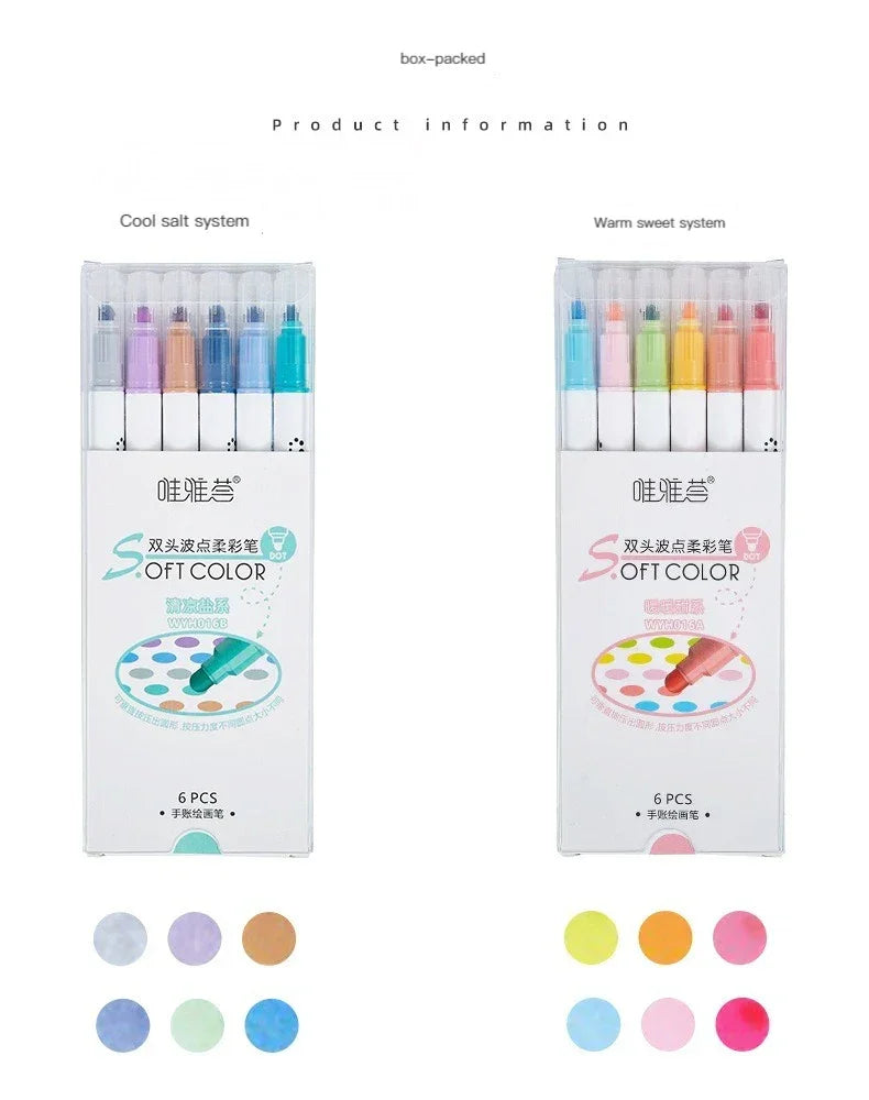 Buy The Best By Artsulli - Art is Long Life Short - 6Pcs/Set Light Color Dot Highlighter Pen Set Dual Tip Fine Liner & Dots Spot Marker