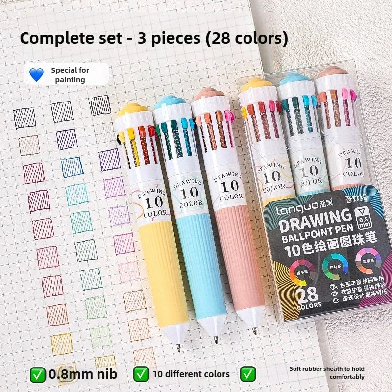 Buy The Best By Artsulli - Art is Long Life Short - Languo 120/10 Color Ballpoint Pen Cartoon 0.8mm Soft Grip Press Multicolor Writing