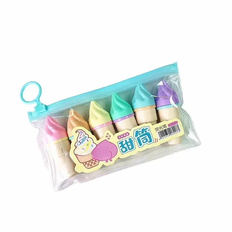 Buy The Best By Artsulli - Art is Long Life Short - 6Pcs Cute Ice Cream Highlighters Set Mini Marker Pens Kids Stationery Students Drawing