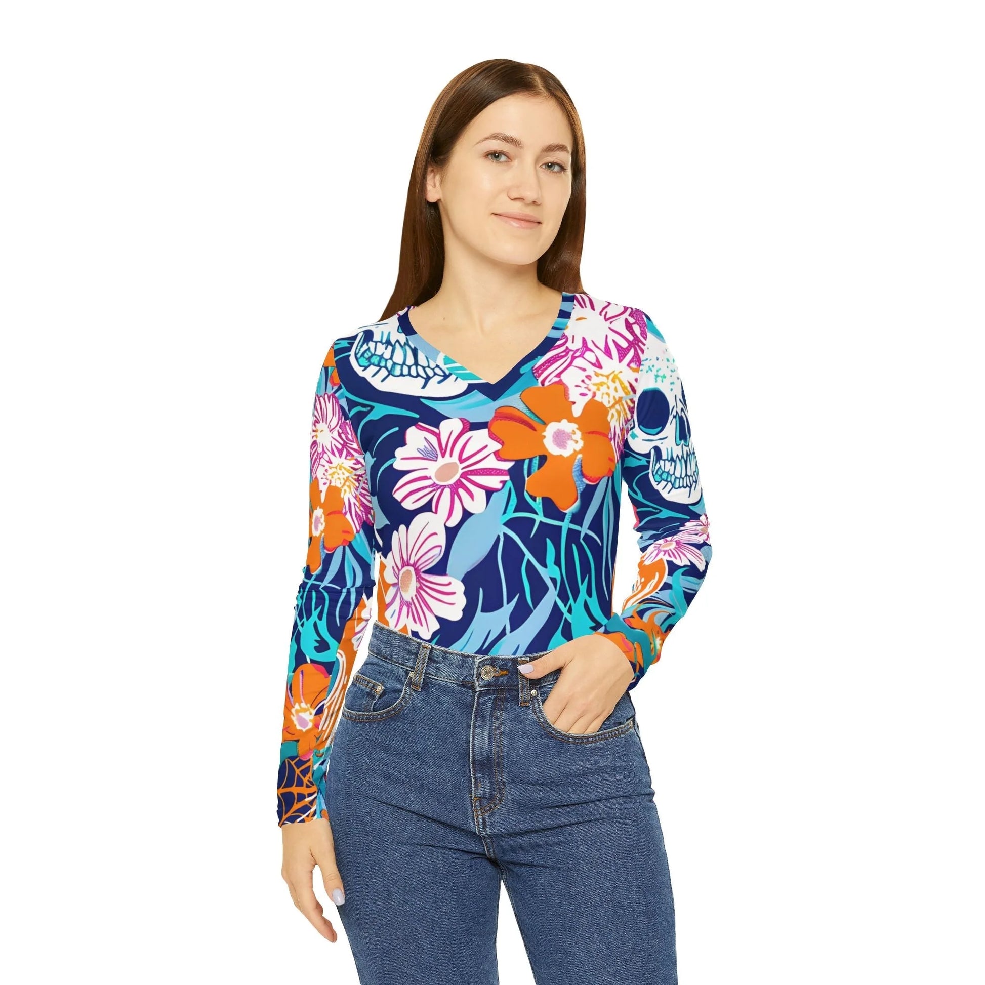 ["All Over Print","AOP","AOP Clothing","Art","Artful","Artistic","Artsy","Arty","Assembled in the USA","Assembled in USA","Illustration","Illustration art","Long Sleeves","Made in the USA","Made in USA","Sublimation","Tops","V-neck","Women's Clothing"]