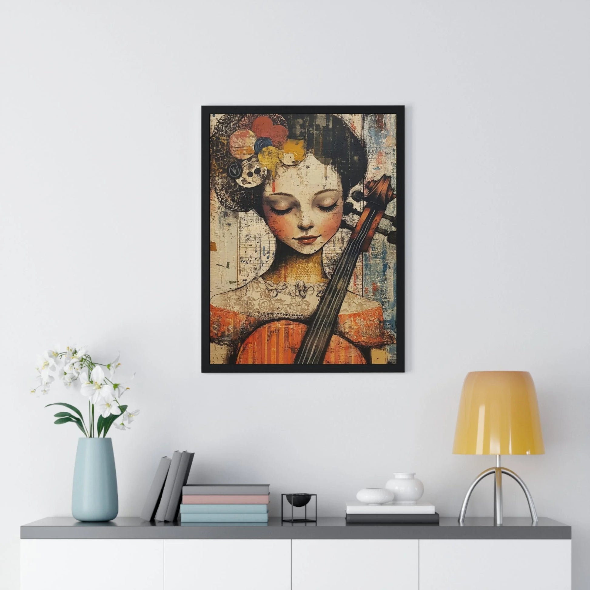 Buy The Best black framed artwork girl cello By Art & Illustration Supplies - Framed Abstract Musician Artistic Work - 2026