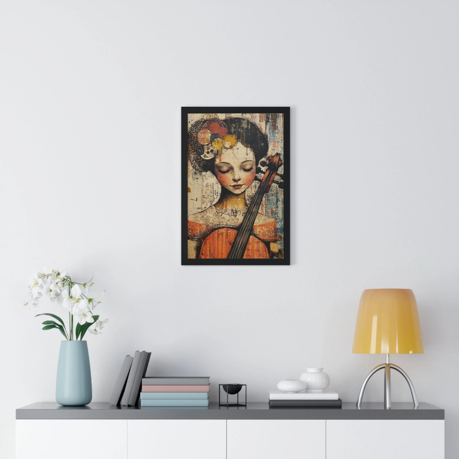 Buy The Best framed art print woman cello By Art & Illustration Supplies - Framed Abstract Musician Artistic Work - 2026