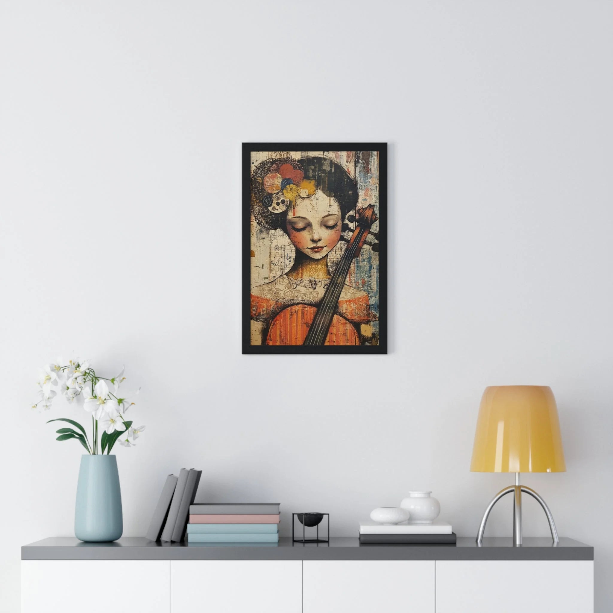Buy The Best framed art print woman cello By Art & Illustration Supplies - Framed Abstract Musician Artistic Work - 2026