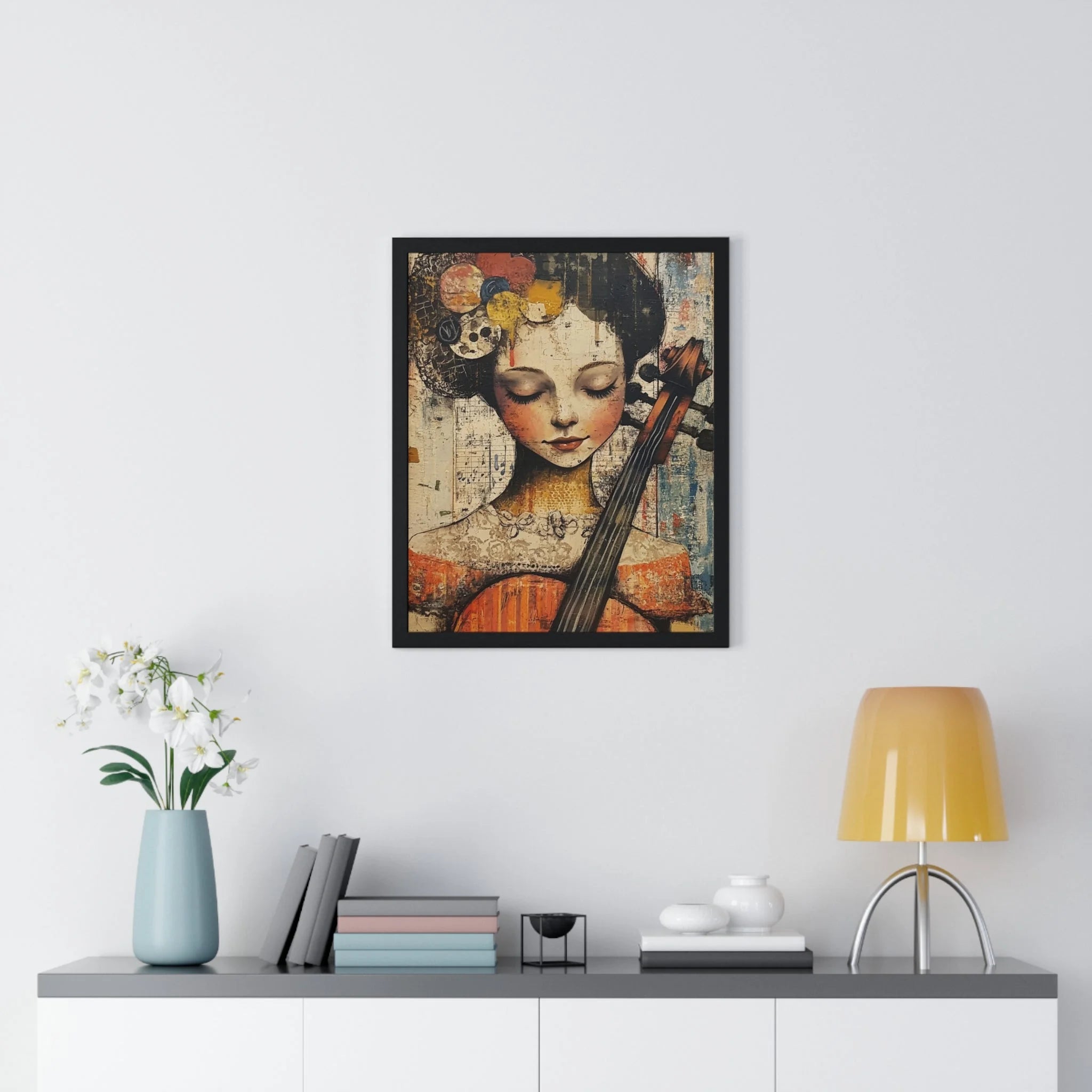 Buy The Best black framed artwork woman violin By Art & Illustration Supplies - Framed Abstract Musician Artistic Work - 2026